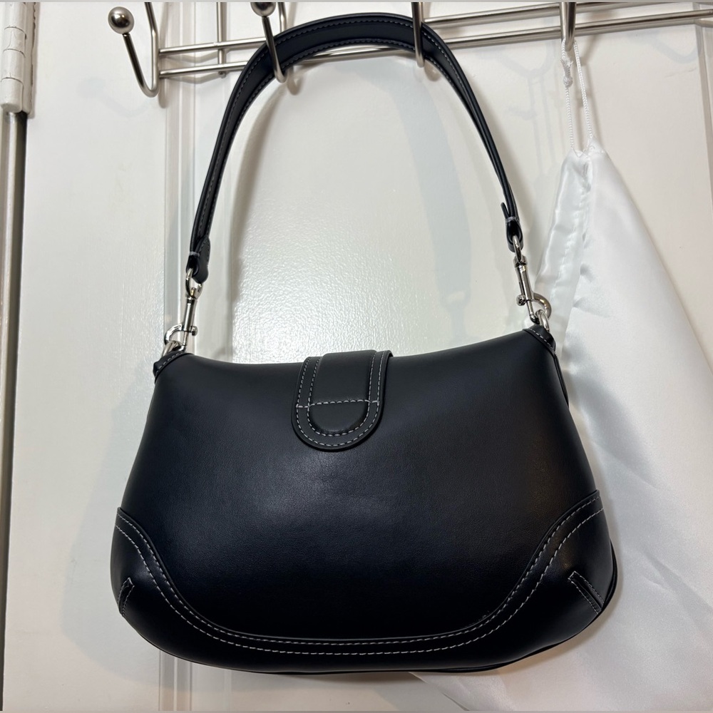 Coach Black Leather Shoulder Bag with Silver Hardware - Picture 11 of 15